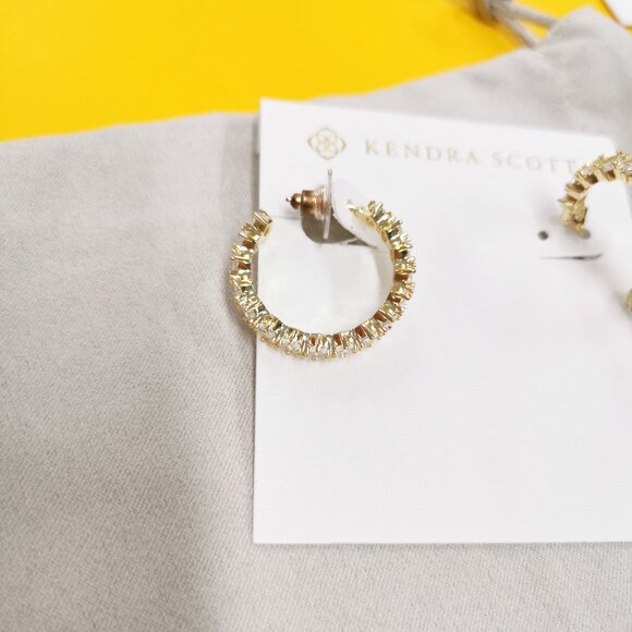 Kendra Scott Gold White Crystal Cailin Small Hoop Earrings - Picture 3 of 4